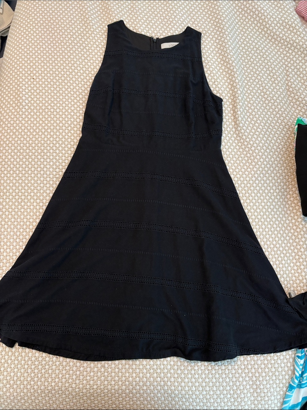 LOFT Black Sleeveless Eyelet-Stripe Dress